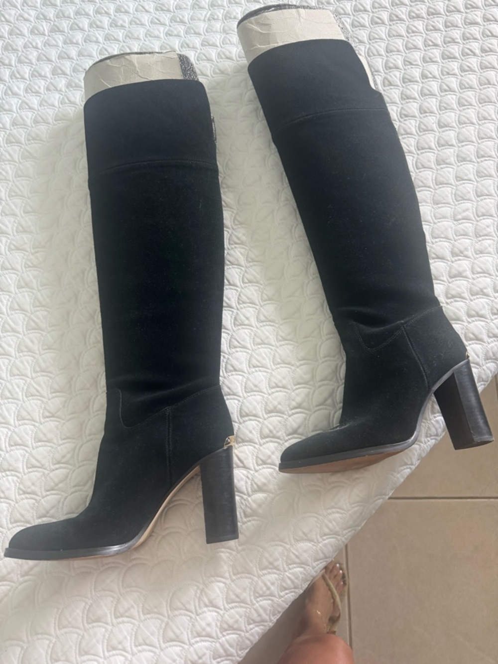 Michael Kors Black Suede Over-the-Knee Block Heel Boots - Picture 2 of 2